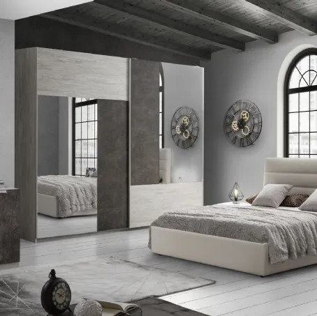 Armadio con ante scorrevoli Bedroom Rachel in legno e materico con specchi di Imba Srl