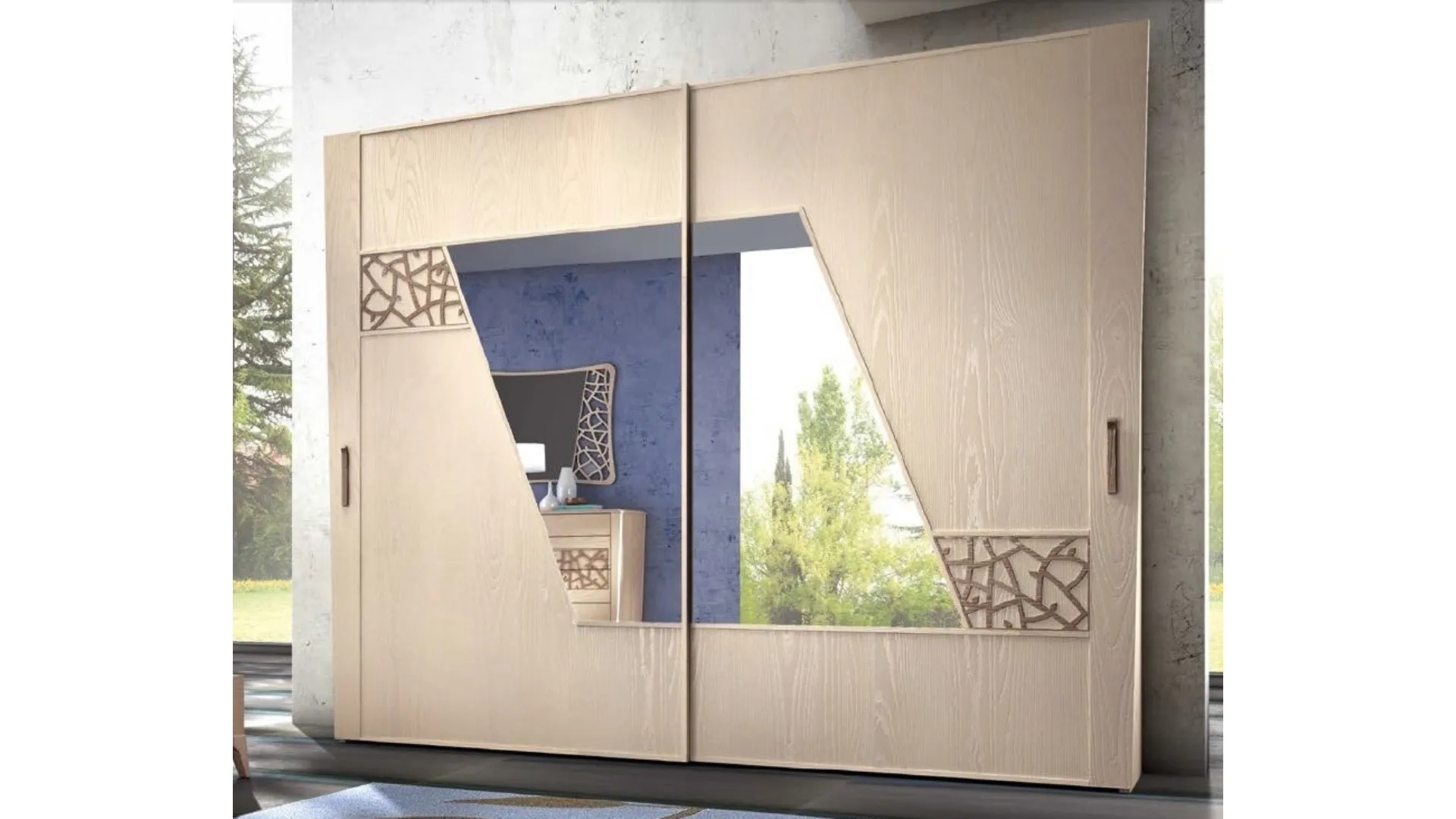 Armadio con ante scorrevoli Trend Style TR2448 in legno con traforo e specchi di Imba Srl