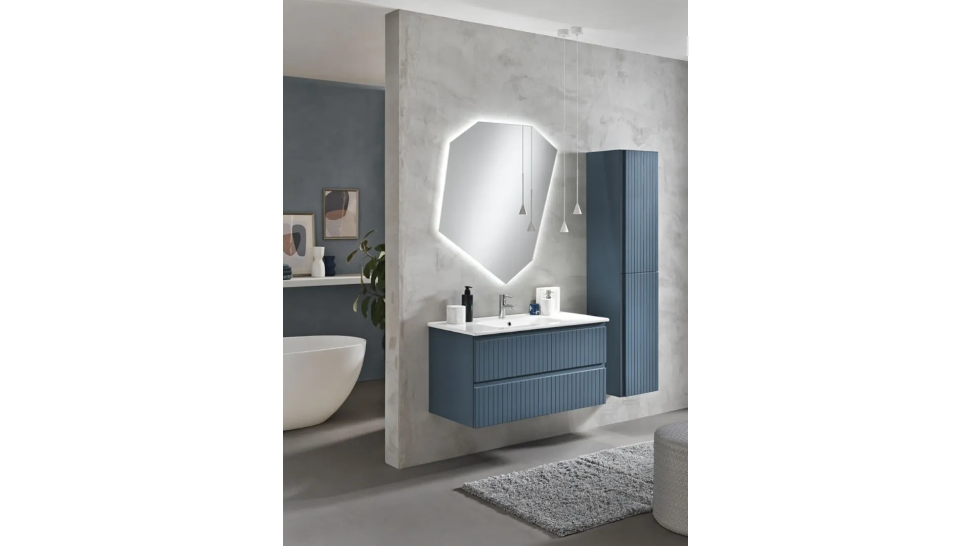 Mobile da Bagno sospeso Artico laccato Blu con lavabo in ceramica di Bluelife