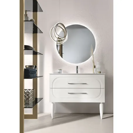 Mobile da Bagno con piedi Caspio laccato opaco Bianco con lavabo in ceramica di Bluelife