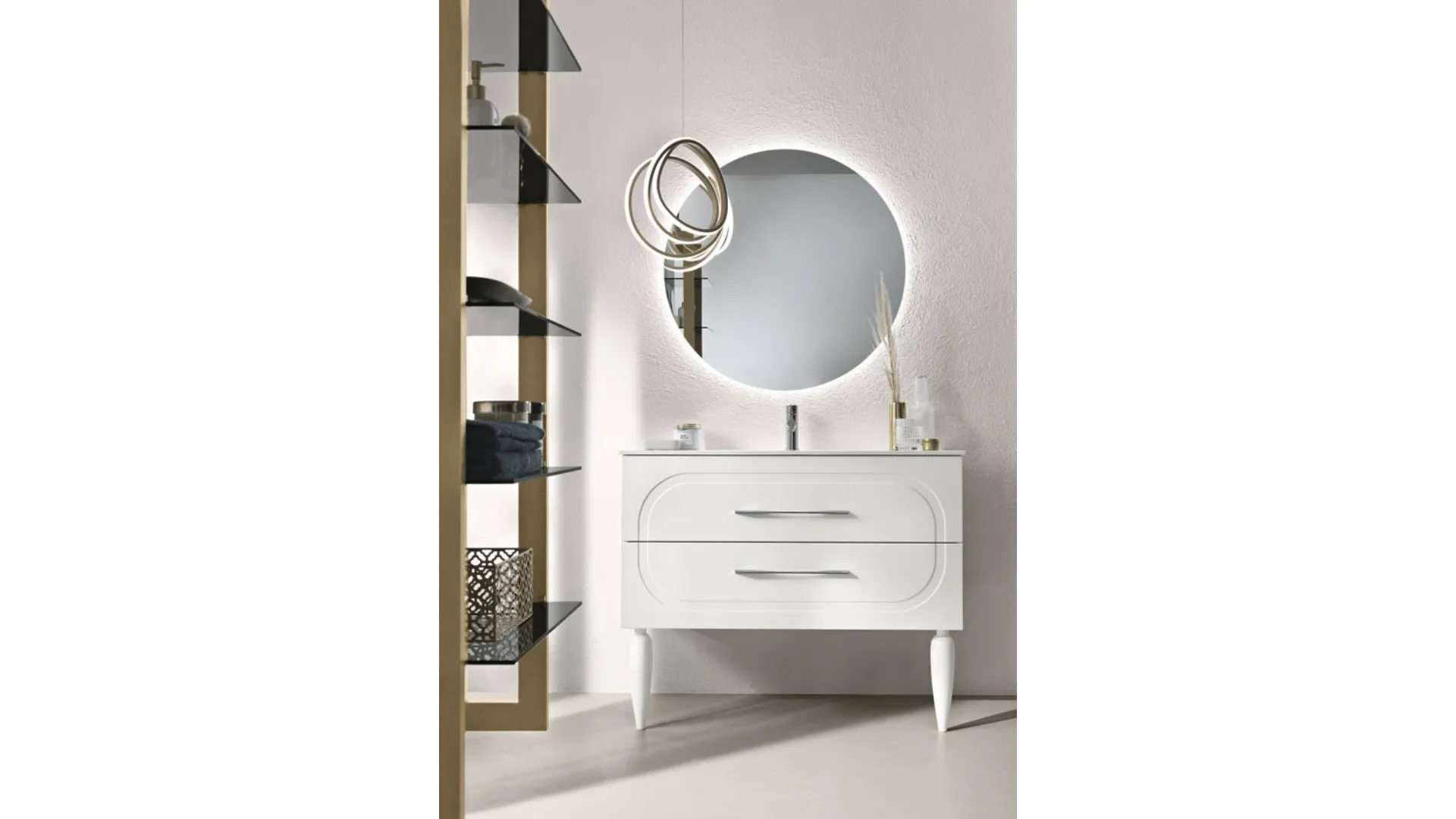 Mobile da Bagno con piedi Caspio laccato opaco Bianco con lavabo in ceramica di Bluelife