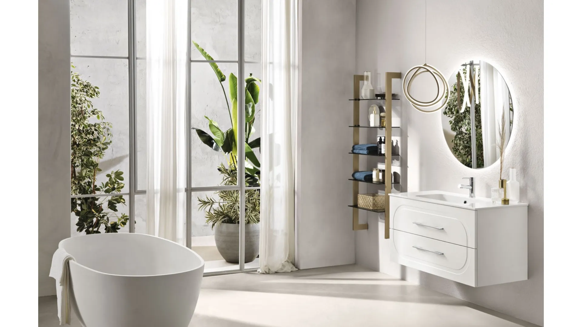 Mobile da Bagno sospeso Caspio laccato opaco Bianco con lavabo in ceramica di Bluelife