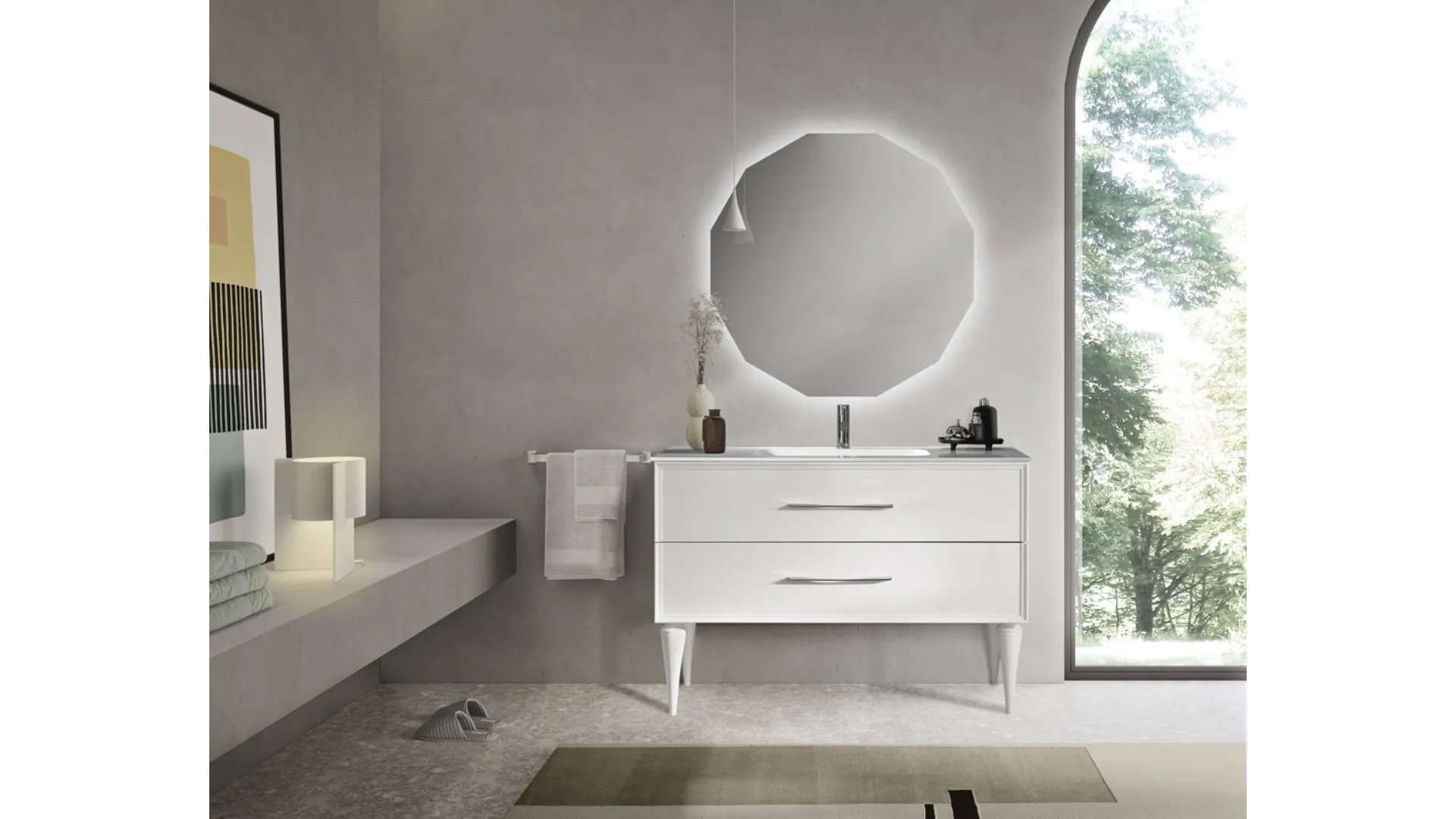 Mobile da Bagno con piedi Classic laccato opaco Bianco con maniglie Cromo di Bluelife