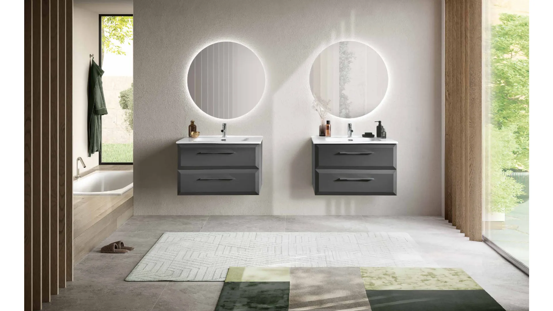 Mobile da Bagno sospeso Cleide Antracite con lavabo in ceramica di Bluelife