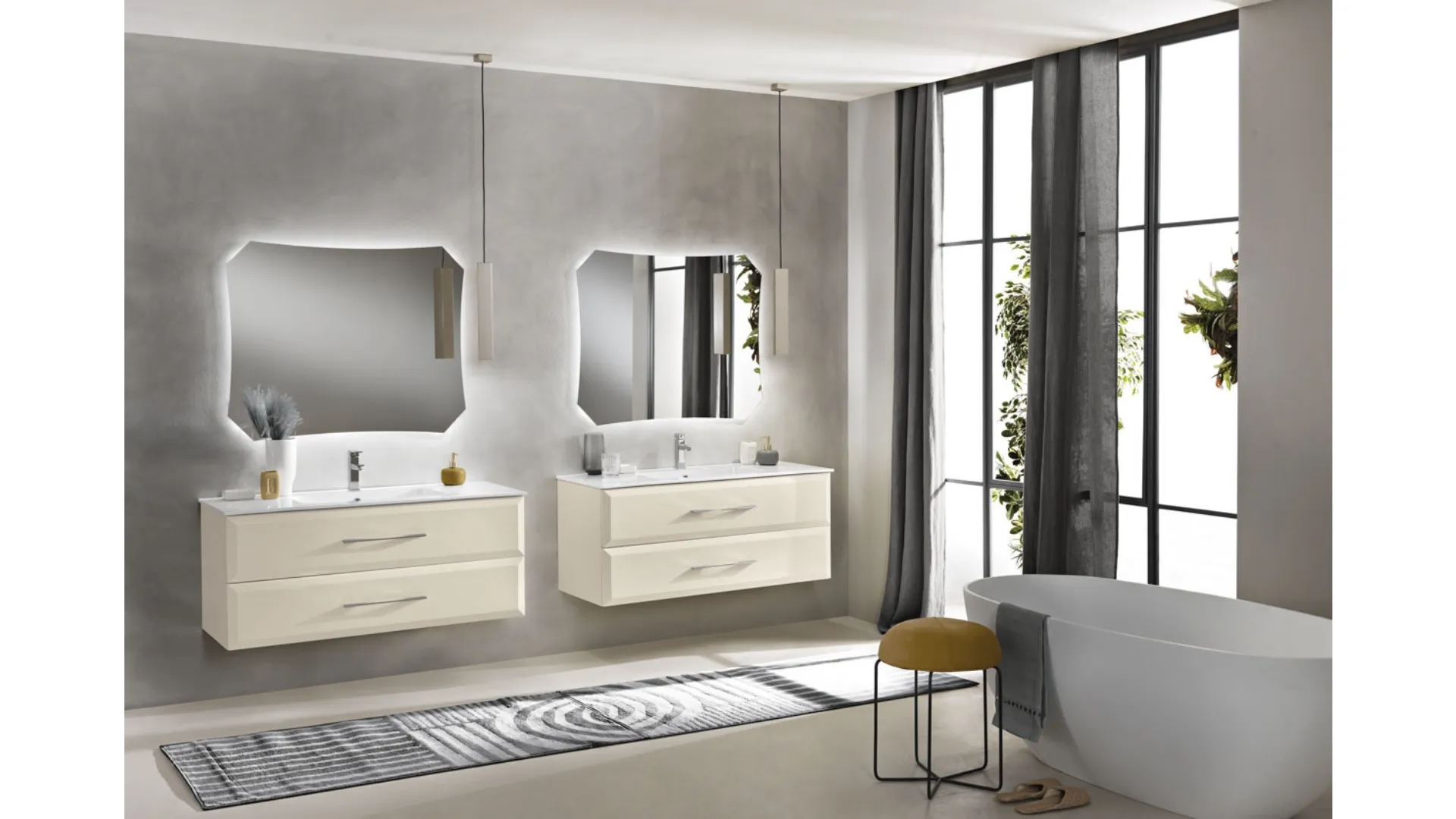 Mobile da Bagno sospeso Cleide laccato opaco Avorio con lavabo in mineralmarmo di Bluelife