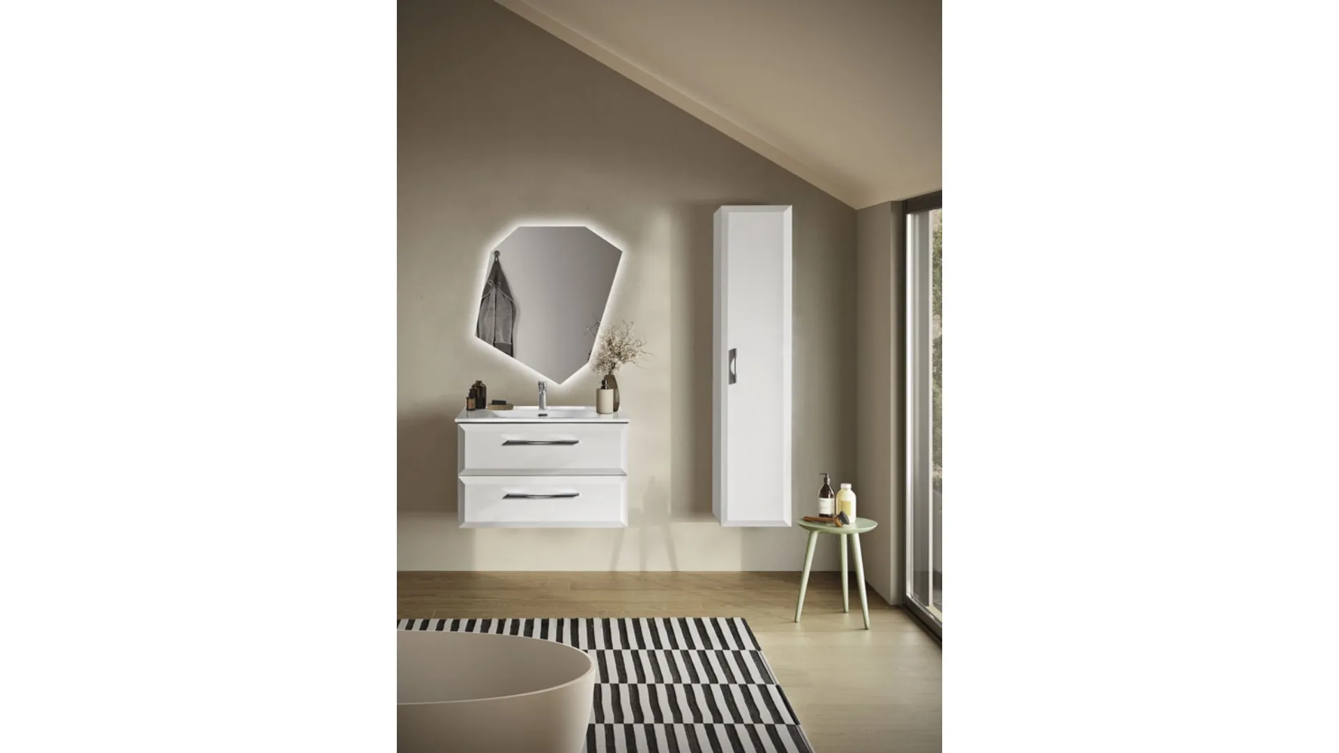 Mobile da Bagno sospeso Cleide laccato opaco Bianco con lavabo in ceramica di Bluelife