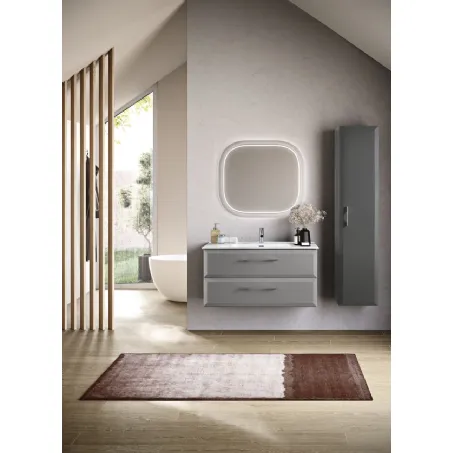 Mobile da Bagno sospeso Cleide laccato Grigio Perla con colonna laccata Antracite di Bluelife