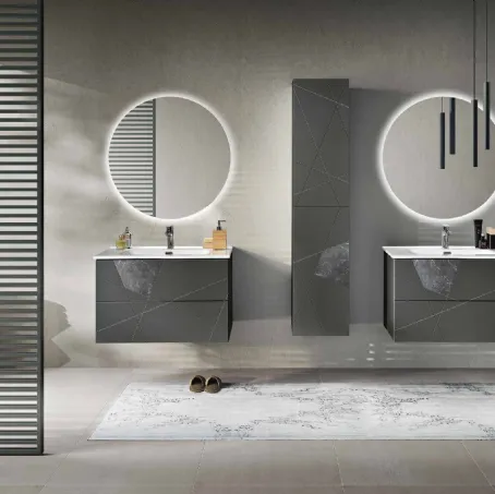 Mobile da Bagno sospeso Crizia laccato opaco Antracite con inserto in laminam Marmo Nero di Bluelife