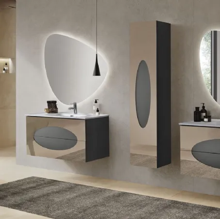 Mobile da Bagno sospeso Lia in laccato Antracite con inserti in Specchio Bronzo di Bluelife