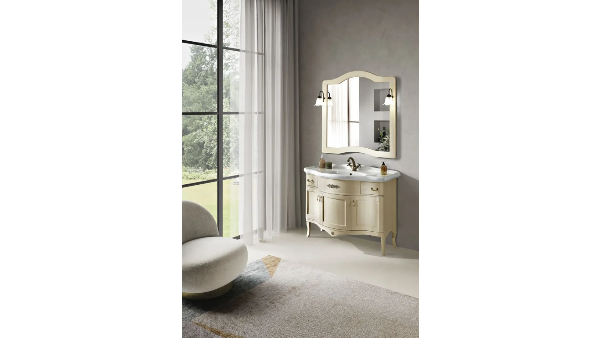 Mobile da Bagno London a 3 ante finitura Avorio striato con lavabo in ceramica di Bluelife