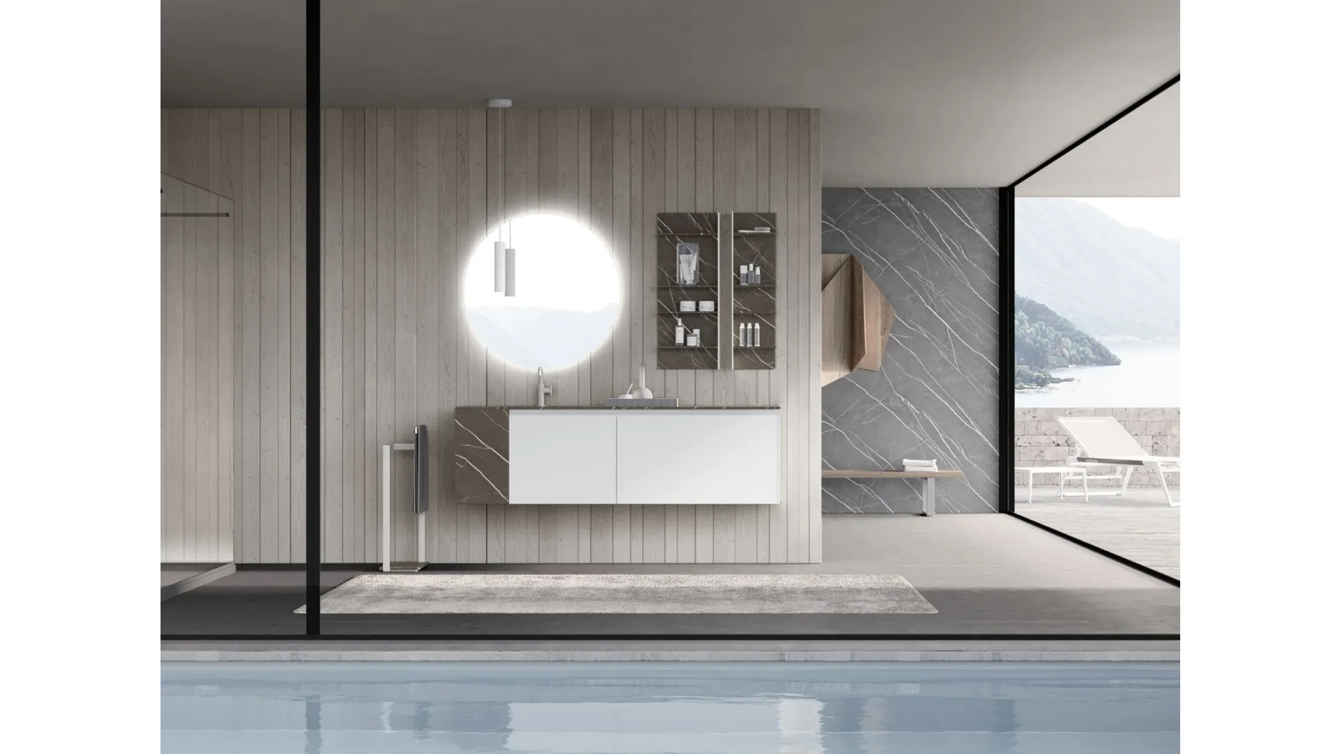 Mobile da Bagno sospeso M2 System 221 in laccato opaco e HPL di Baxar