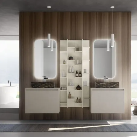 Mobile da Bagno sospeso M2 System 225 in laccato opaco Platino con lavabo in gres effetto marmo di Baxar