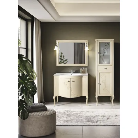 Mobile da Bagno Martina in legno finitura Avorio decapè con pomelli cromo con Swarovski e lavabo in ceramica di Bluelife