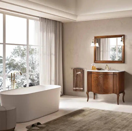 Mobile da Bagno a terra Martina finitura Noce chiaro, maniglia brunita con Swarovski e lavabo in ceramica di Bluelife