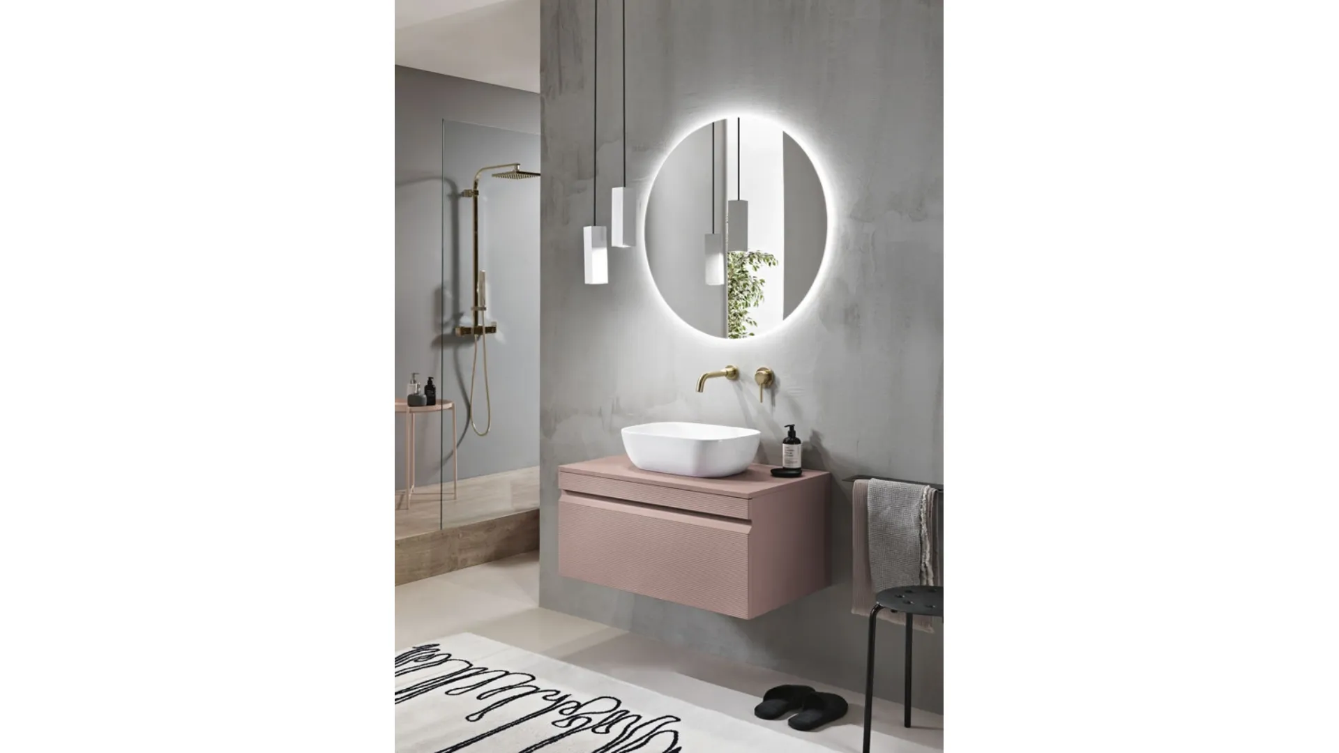 Mobile da Bagno sospeso Rio in PVC cannettato finitura Rosa Polvere di Bluelife