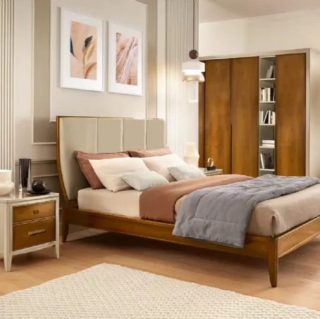 Letto Armonia in legno con testiera in pelle di Le Fablier