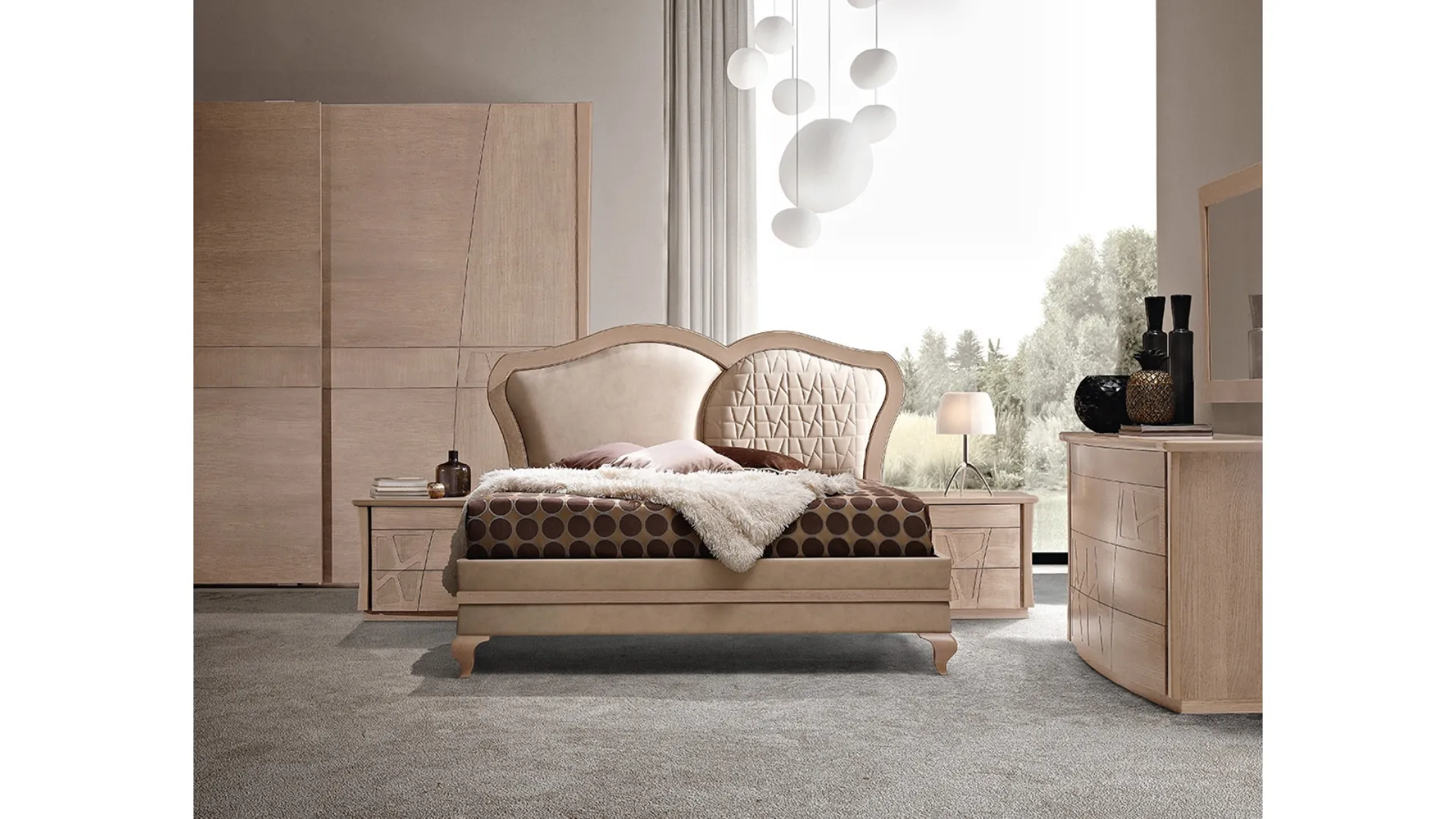 Letto con testiera in ecopelle e legno Motivi L2MON di Ferretti e Ferretti