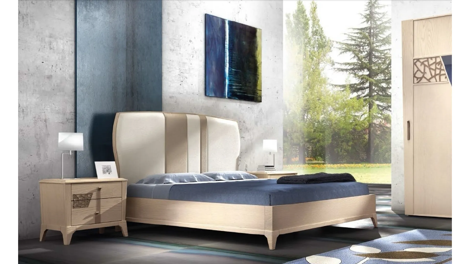 Letto in legno con testiera imbottita Trend Style TR2452 di Imba Srl