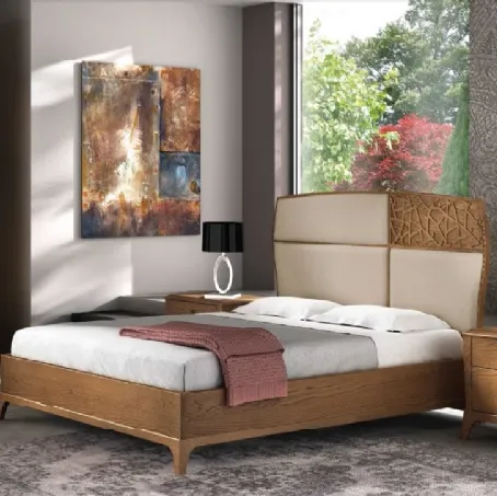 Letto in legno con testiera imbottita in ecopelle con traforo Trend Style TR2469 di Imba Srl