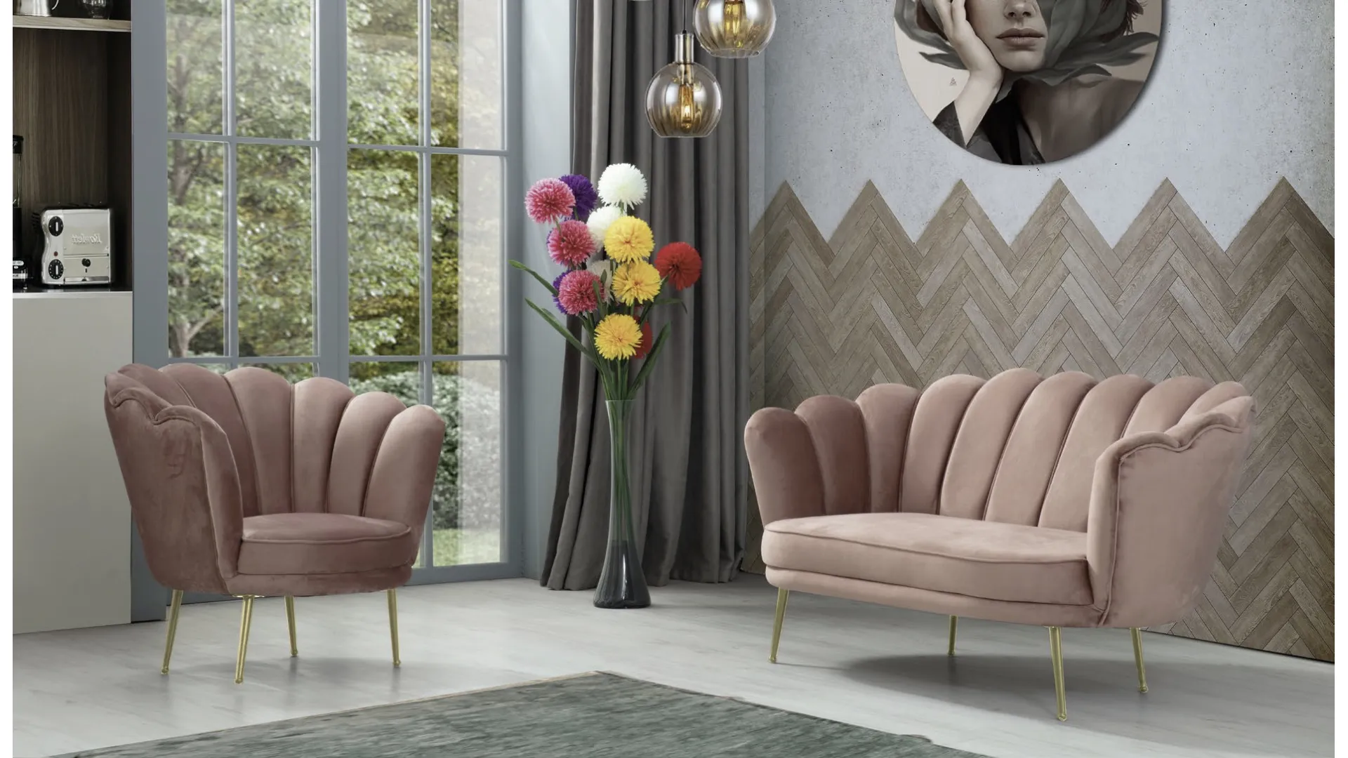 Poltroncina a conchiglia Urban Style SD214 in velluto Rosa di Imba Srl