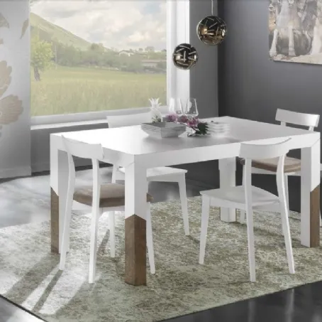 Tavolo allungabile Trend Style Storia TR1086 in legno finitura Bianco con inserto in Noce antico di Imba Srl