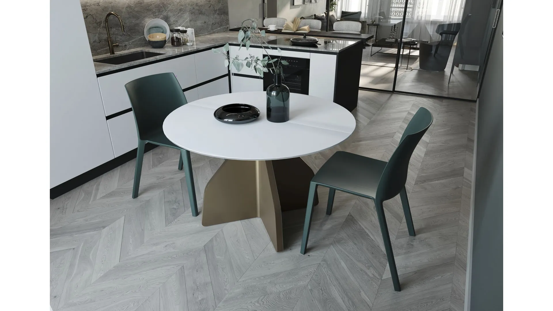 Tavolo rotondo allungabile Wing in ceramica bianco assoluto di Zamagna